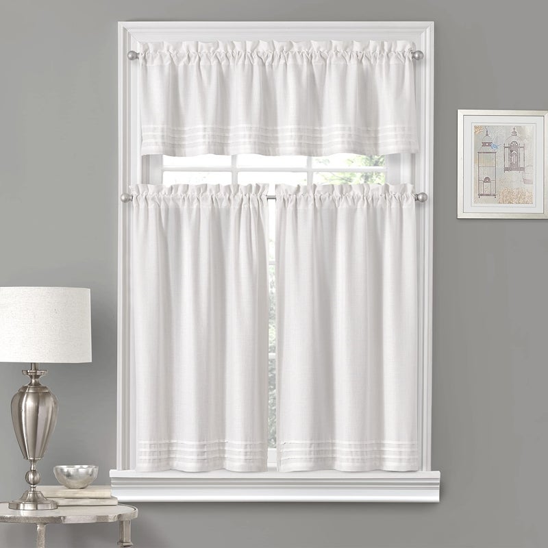 VUE Kingsbury Small Panel Tiers Privacy Window Treatment Pair Bathroom, Living Room, 52" x 24", White - Image 3